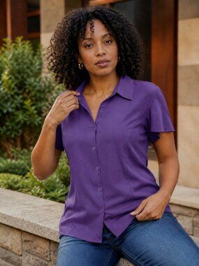*Notations Woman Blouse‎ – Purple – Button Down – Plus 1X